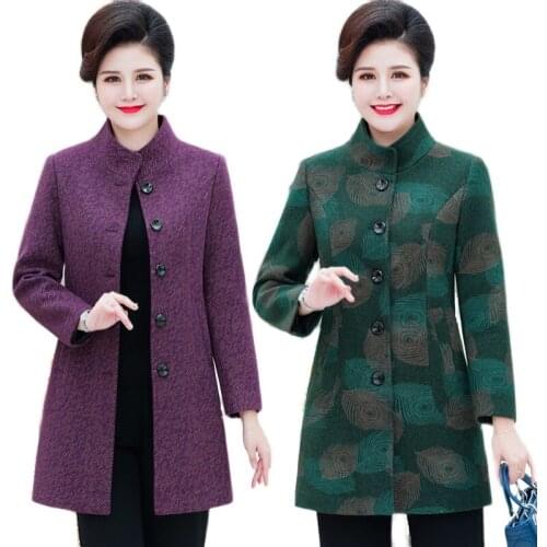 Middle-Aged Elderly Mothers Woolen Coat 2021 New Autumn Winter Jacket Mid-Length Blended Wool Single Breasted Women Outerwear