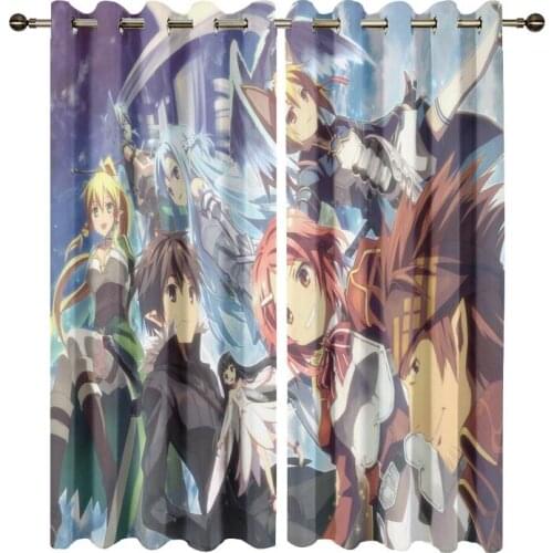 Customized Sword Art Online Print Windows Curtains for Living Room Kids Bedroom Decorative Kitchen Drapes Window Treatments