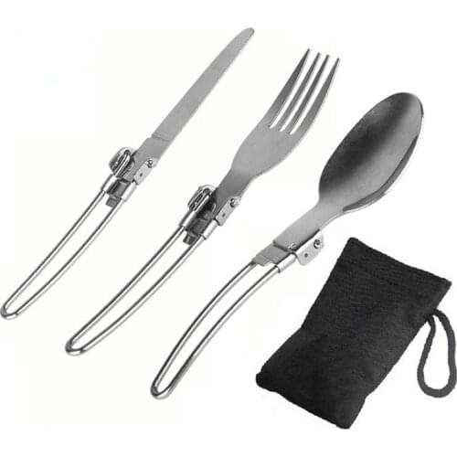 Stainless Steel Foldable Tableware Portable Knife Fork Spoon Kit Outdoor Picnic Camping Fold Cutlery Travel Tour Equipment Tools