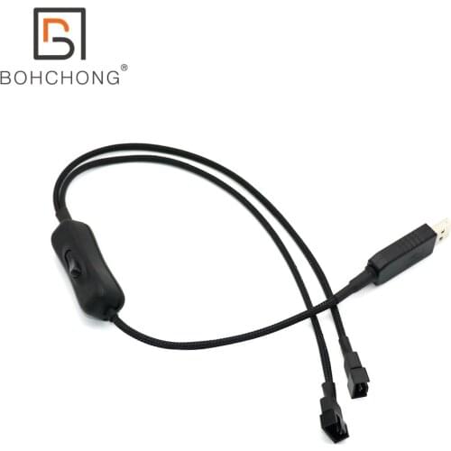 Y Splitter USB Fan Adapter Cable Speed 5V 12V Step-Up USB to Fan Dual 3Pin 4Pin PC Sleeved Power Cable 57 colors Sleeve Switch
