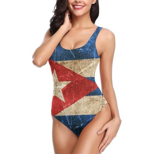 Vintage Aged And Scratched Cuban Flag sexy Bikinis Women Swimsuit Low Waist quick drying Women training Beach wear M3