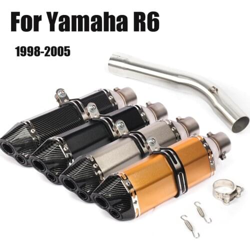 Motorcycle Middle Link Pipe Slip On Exhaust Pipe 51mm Aluminum Muffler For Yamaha YZF R6 1998 1999 2000 2001 2002 2003 2004 2005