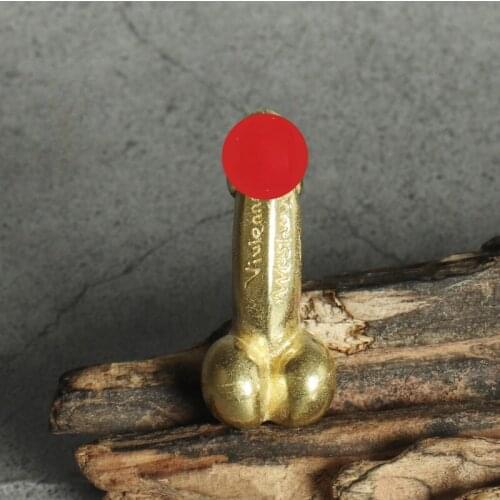 Funny Copper Male Penis Figurines Miniatures Home Decor Key Chain Pendant Creative Simulation Chick Mens Gadgets Car Key Chain