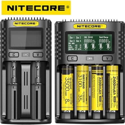 100% Original Nitecore UM4 UM2 USB QC Battery Charger Intelligent Circuitry Global Insurance li-ion AA AAA 18650 21700 26650