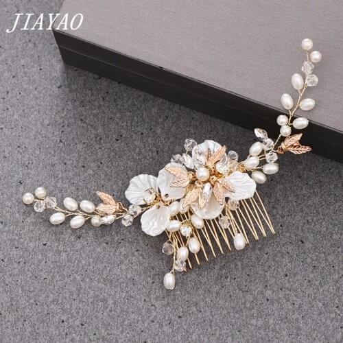 Pearl Flower Wedding Hair Comb Accessories Women Hair Comb Light Gold Women Headpiece Headband Hair Ornament For Wedding