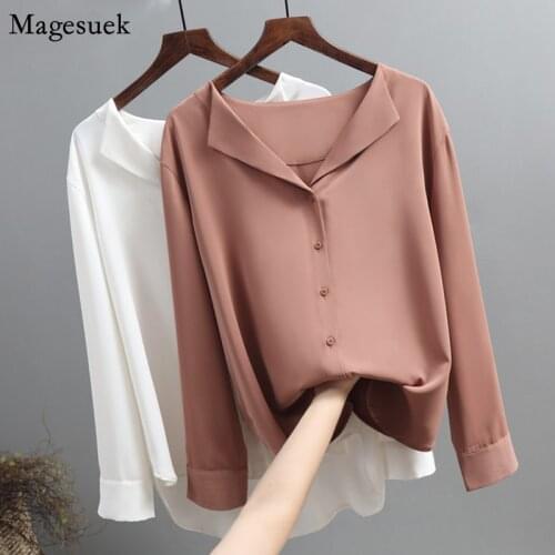 New Spring Casual Solid Female Tops Shirt Women V-neck Whiet Chiffon Blouse Femme V-neck Office Lady Loose Women Blouses 5104