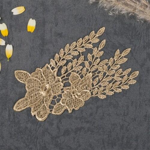 LP-JA17 gold embroidery lace applique collar flowers patches wedding dress accessories lace fabric patch 20 pcs