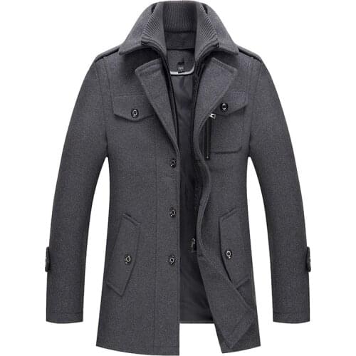 Winter mens woolen coat middle-aged and elderly double-collar mid-length woolen woolen trench coat jacket men