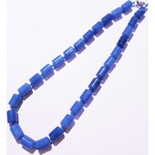 1 Strand/28Pcs Best Gift Fashion Jewelry Blue Malay Jade 13x10mm Cylindrical Shape Unisex Pendant Necklace Length 210mm
