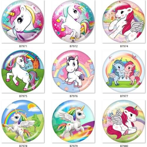 Unicorn girls rainbow 10pcs mixed 12mm/18mm/20mm/25mm Round photo glass cabochon demo flat back Making findings B7971