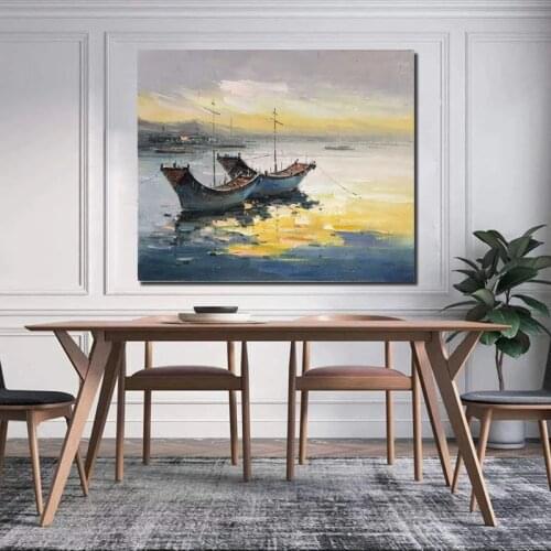 100% Handpainted Oil Painting Abstract Sailboats Painting On Canvas Modern Large Size Landscape Painting Wall For Home Decor