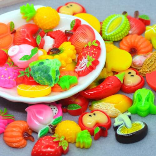 20PCS Assorted Resin Flatback Fruit Cabochons Dollhouse Fruit Miniatures DIY Scrapbooking Embellishments Earring Fruit Pendants