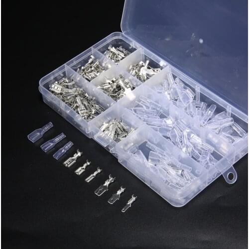 270Pcs 2.8/4.8/6.3mm Female to Male Flat Plug Crimp Cable Terminals Connector Kit Tinned Brass Spade Terminal Connector With Box