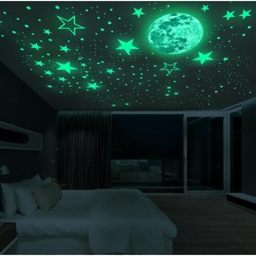 435pcs/set Luminous 3D Star Moon Dot Wall Stickers Kids Room Bedroom Ceiling Home Decorations Children DIY Decals