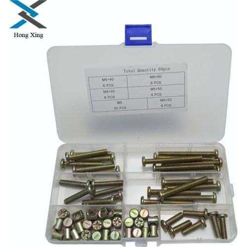 60pcs/set M6 Zinc Plated Hex Socket Head Cap Furniture Screws Bolt Nuts Assortment Kit for Furniture Cots Beds Crib