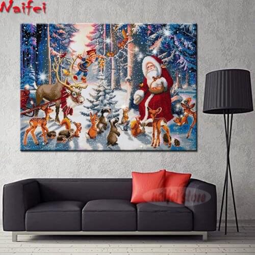 Diamond Mosaic Art Christmas in The Forest DIY Kits,Winter Woodland Scene Diamond Painting Set,Full Square/Round New Year Gift