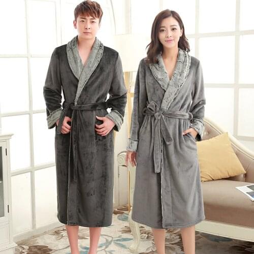 On Sale Lovers Luxury Fur Soft Flannel Coral Fleece Long Thermal Winter Bathrobe Men Thick Warm Lounge Robes Male Dressing Gown