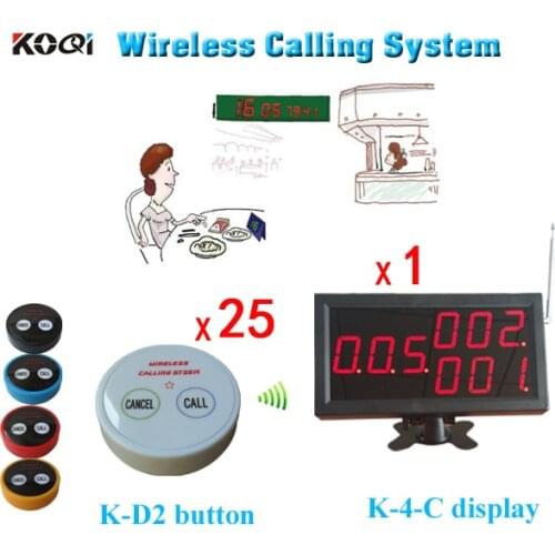 Wireless Waiter Service Call Pager Table System 1 Desktop LED Display Match 25pcs Press Buzzers