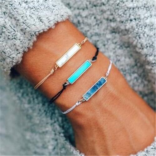 Modyle Bohemian 3 Colors Stone Bohemia Jewelry Gold Color Bracelets Bangles with Rope Chain for Woman Dropshipping