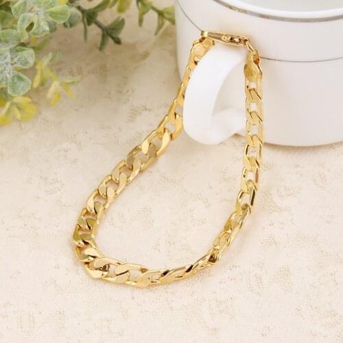 Bangrui Bracelet Men Jewelry Wholesale Trendy Gold filled 21CM Thick Cuban Link Chain Bracelets