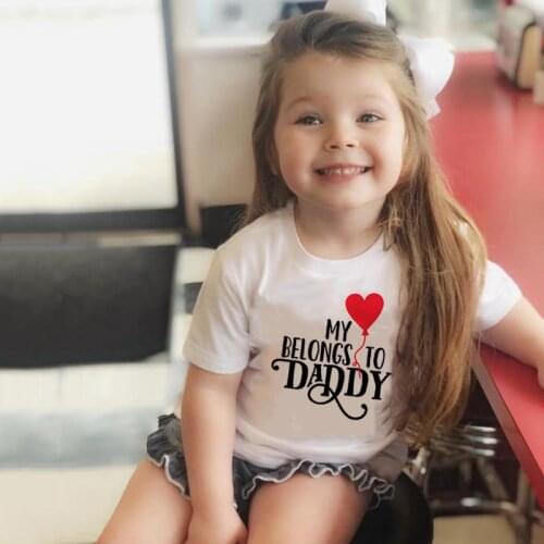 Valentines Day Kids Tshirt My Heart Belongs To Daddy Print Funny Girls T Shirt Tops Daddys Little Valentine T-shirts Clothes