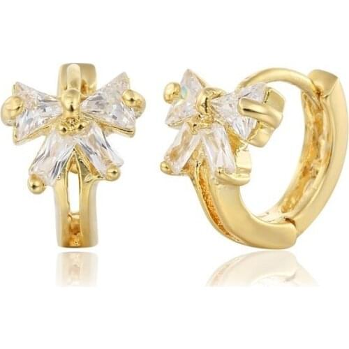 Cute Butterfly Bowknot Clear Zircon CZ Small Hoop Earrings for Children Girls Baby Kids Gold Color Anti-Allergic Jewelry Gifts