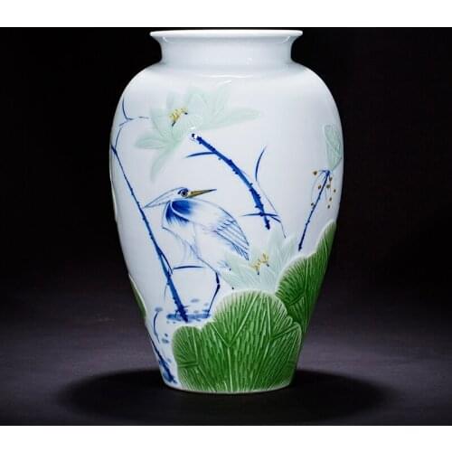 Jingdezhen Ceramic Vases Flower Hand-painted Engraving New Chinese Living Room Decoration lotus porcelain vase