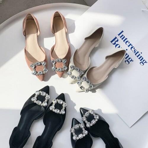Kmeioo rhinestone flat shoes woman pointed toe flats Two-Pieces sandals women slip on shoes