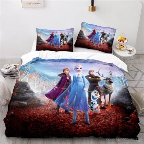 Disney 3D Cartoon Film Bedding Set Frozen Elsa Anna Princess Duvet Cover Set Quilt Cover & Pillowcase Bedclothes for Kids Girls