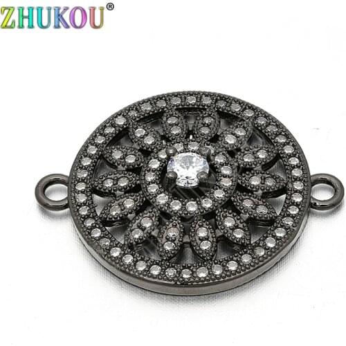 21mm Brass Cubic Zirconia Flower Charms Connector for DIY Jewelry Bracelet Necklace Making, Model: VS10