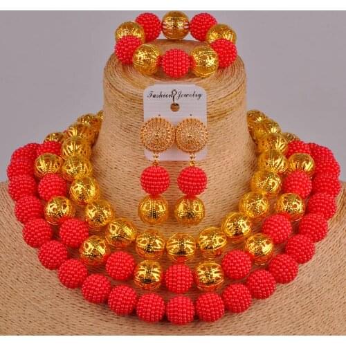 Pretty african wedding beads red african jewelry set costume necklace african set women nigerian wedding set ZZ24