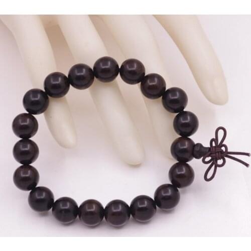 10mm Round Natural Black Ebony Wood Prayer Bead Buddha Stretch Bracelet 7" inches