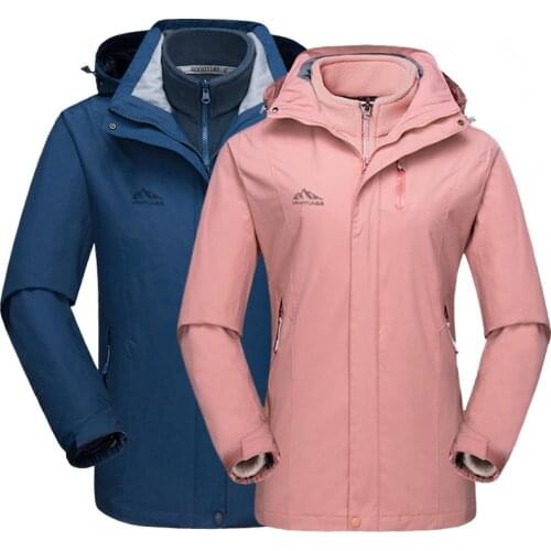 Men Women Outdoor Winter Two-piece Lining Jacket Waterproof Windproof Thermal Coats Climbing Skiing Detachable Hooded Jackets