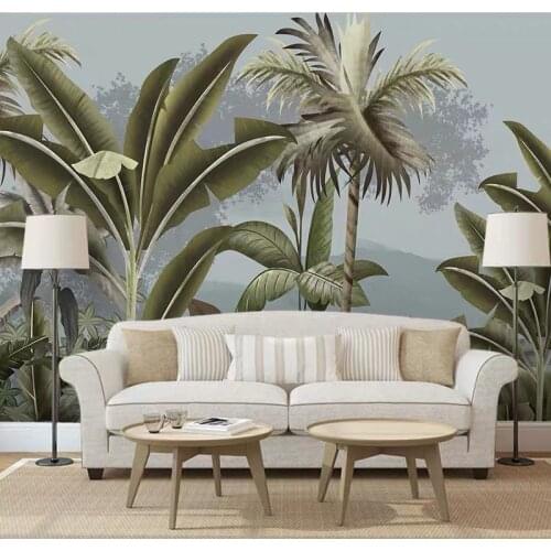 Bacaz Banana Leaf Wallpaper Fabric Retro Wall Decor Background Tropical Rainforest 3D Photo Wall paper Murals Plant Stickers