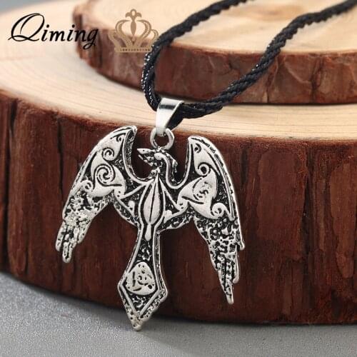 QIMING Nordic Totem Animal Retro Necklace Men Jewelry Eagle Falcon Raven Pendant Slavic Odin Viking Amulet Women Necklace Gift