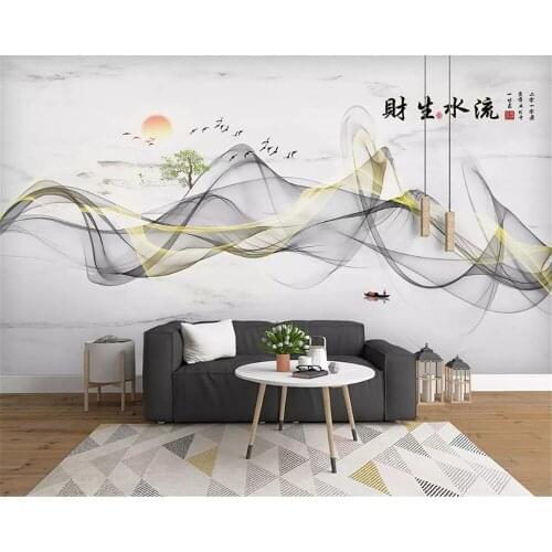 Beibehang Custom fashion wallpaper new Chinese abstract golden line artistic concept landscape reflection TV background behang