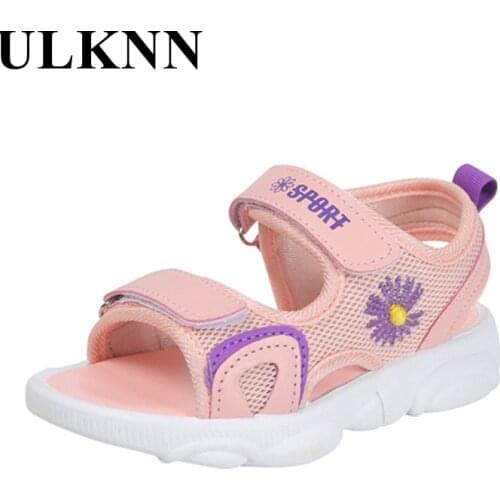 ULKNN New 2021 Summer Princess Girls Sandals Children Shoes Pink Flowers Flat Breathable Sandals Green Non-slip Shoes Kids Shoe