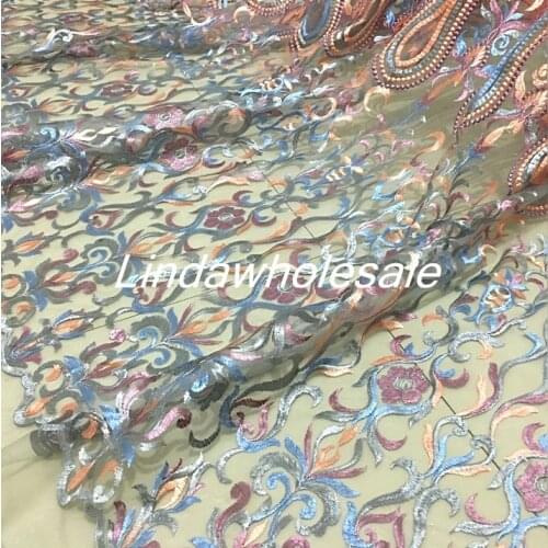 Net yarn lace multicolor embroidery flower clothing fabric,quilting fabric,Handmade DIY Dress Skirt Material,130cm*50cm/pcs