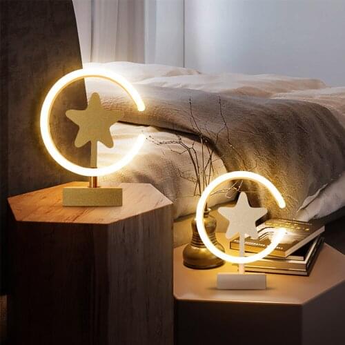 Modern LED Round Wall Lamp Gold Nordic Ring Star Table Lamp with Acrylic Shade for Living Room Bedroom Kids Room Home Decor