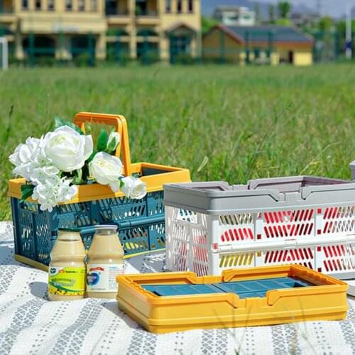 Collapsible Plastic Storage Crate with Folding Folding Handles Container Fruit Vegetable Easy Picnic Weaving Storage Basket
