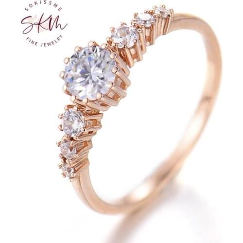 SKM Vintage 14k rose gold Zircon rings for women wedding rings Engagement rings designer Promise Luxury Fine Jewelry