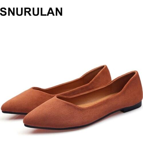 SNURULAN Summer autumn fashion women shoes woman flats high quality suede lace-up shoes pointed toe soft comfort women flat shoe