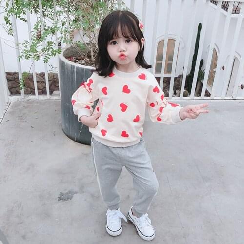 Girls Sport Clothes Sweatshirt + Pants Childrens Clothes For Girls Heart Pattern Outfit For Girls Autumn Baby Girl Clothes