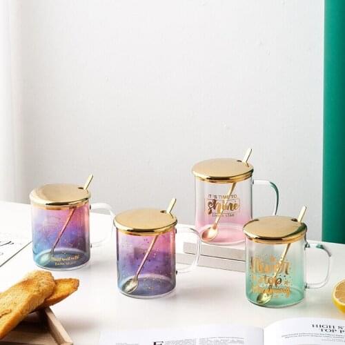 Star glass mug Change Colour Cartoon coffee mug Milk Mugs With Spoon & Cover Starry sky Thermos glasses Gift Student Drinking