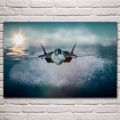 Super Fighter front view aircraft flight sea water splash living room decor home wall art decor wood frame fabric posters KM023