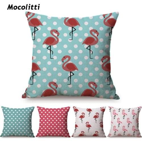 Light Blue Pink Nordic Charming Small Fresh Flamingo Print Home Decoration Pillow Cover Simple Dot Stripe Sofa Cushion Cover