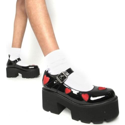 Trendy Fashion Women Pumps Platform Square Heels Buckle Strap Punk Gothic Shoes For Women Big Size 43 Top Quality Women Shoes