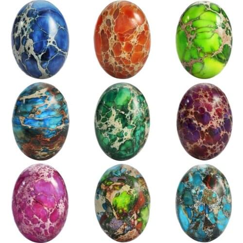 TUMBEELLUWA 1Lot (10Pc) Oval Sea Sediment Jasper Cabochons,Flatback Stone Random Color,18x25mm