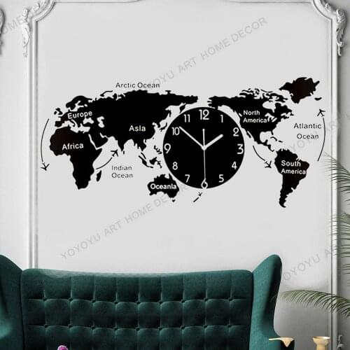 Unique Acrylic Wall Clock Creative World Map Wall Hanging Clock For Office Home Living Room Wall Art Home Decorations JC280