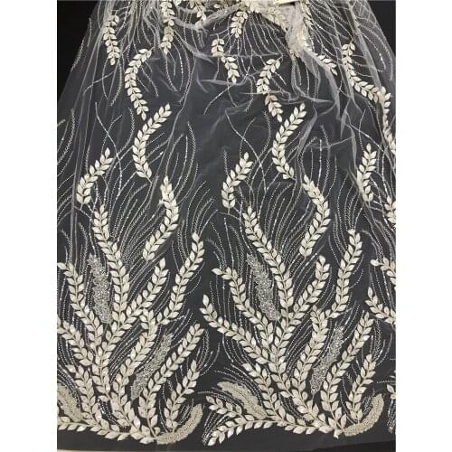 High-end white wedding dress applique leaf bead tube sequin lace, French tulle embroidery, suitable for wedding dress